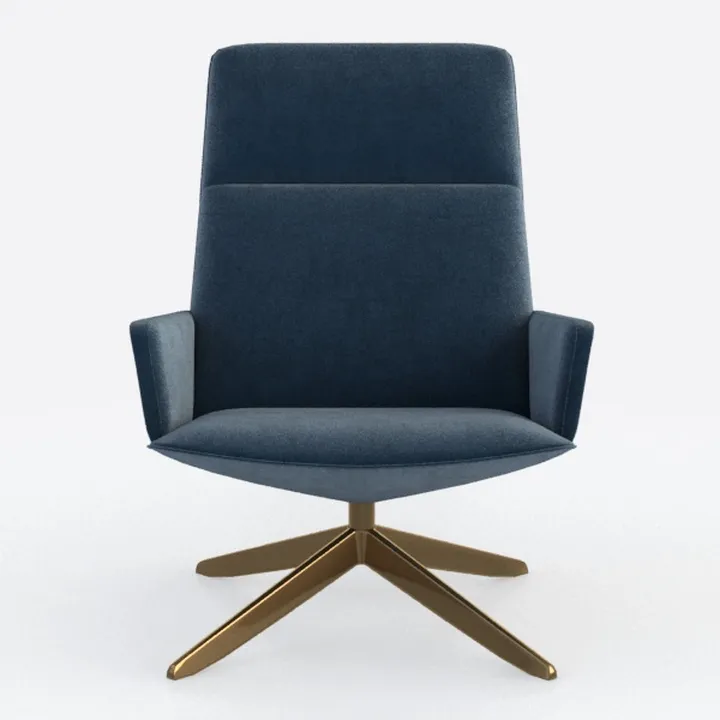 Modern Navy Velvet Gold Metal Base Armchair 3D Model