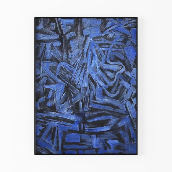 Modern Floral Canvas Wall Art Blue and White