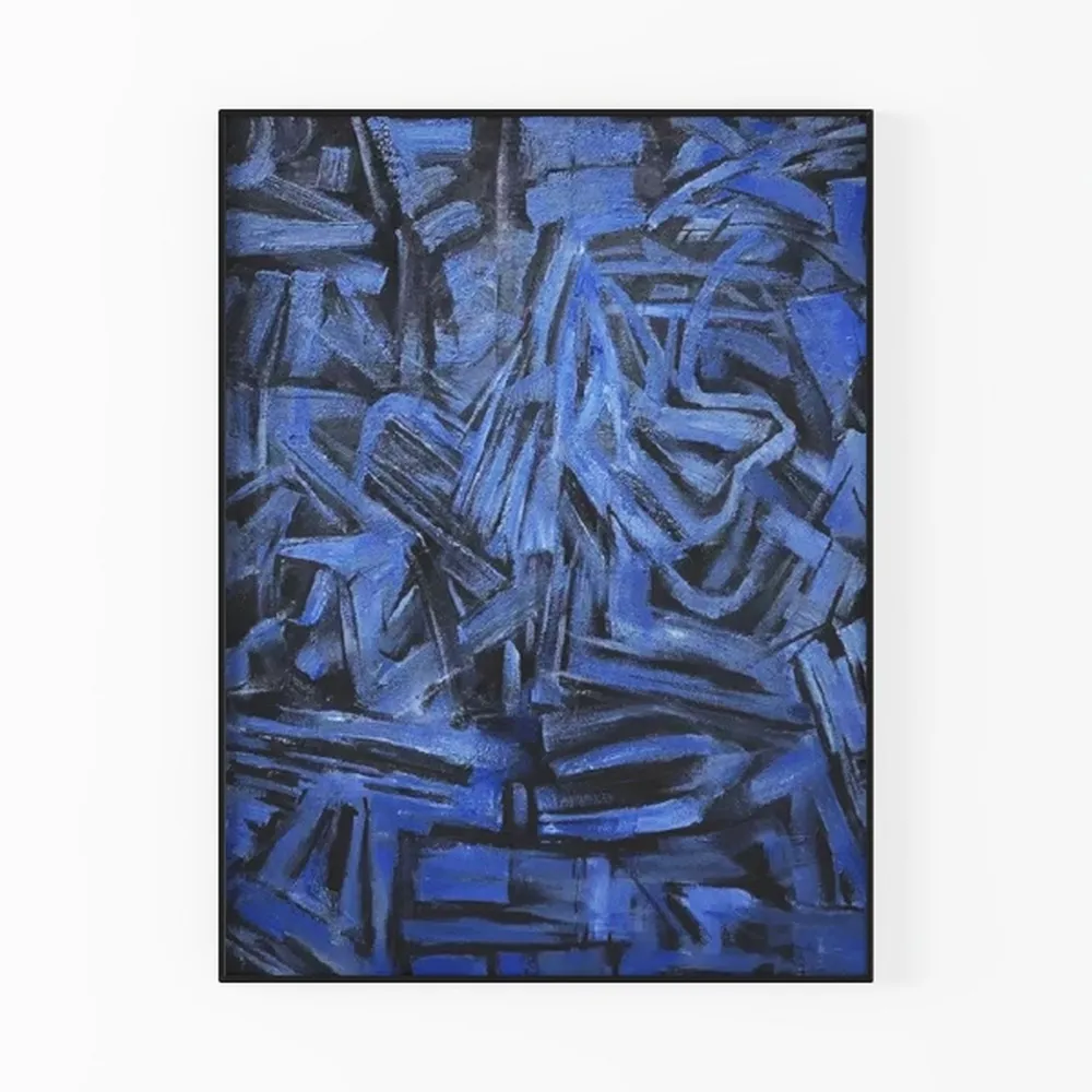 Modern Floral Canvas Wall Art Blue and White