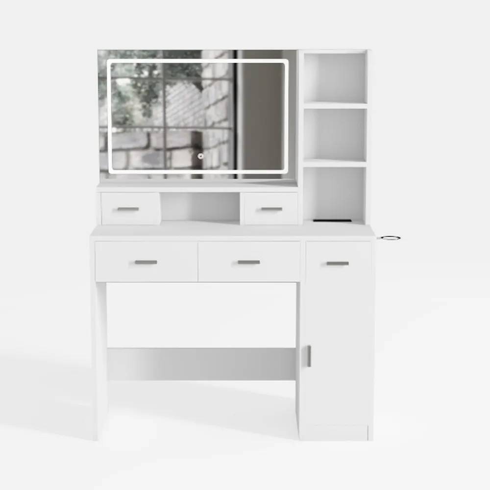 Vanity Desk with a Mirror and Lights，with Chair