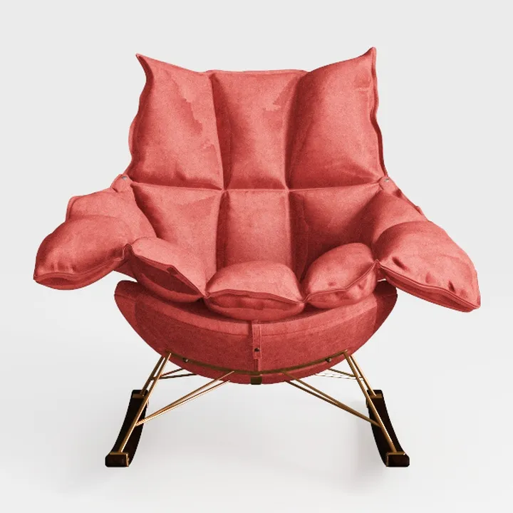 Modern Velvet Upholstered Gold Metal Frame Rocking Chair 3D Model