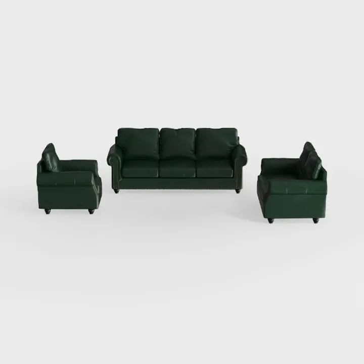 Dark Green Leather Sofa and Armchair Set 3D Model