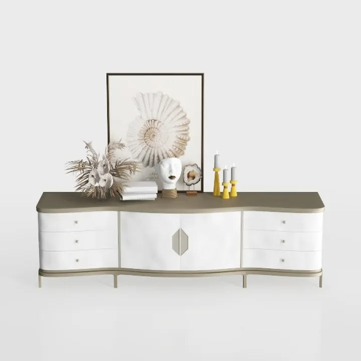 Modern Minimalist Two Tone Solid Wood Sideboard Cabinet 3D Model
