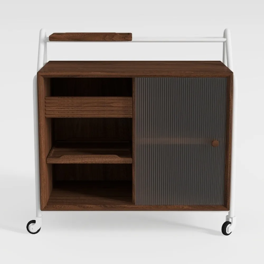 Fluted Floor Corner Kitchen Cabinet, Wooden