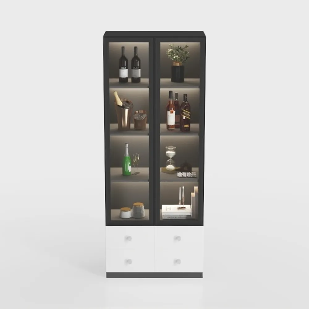 Display Cabinet with Glass Doors, 5-Tier Metal