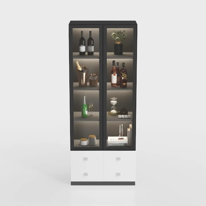 Display Cabinet with Glass Doors, 5-Tier Metal