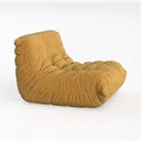Minimalist Mustard Fabric Tufted Lounge Chair 3D Model Left 45 Degree View
