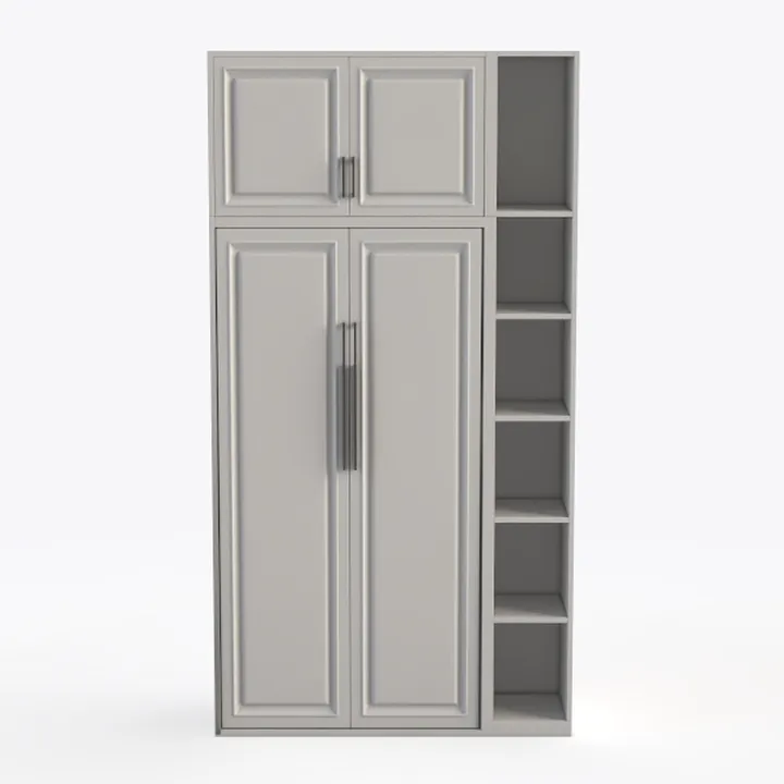 Minimalist Solid Wood Wardrobe With Open Side Shelves 3D Model
