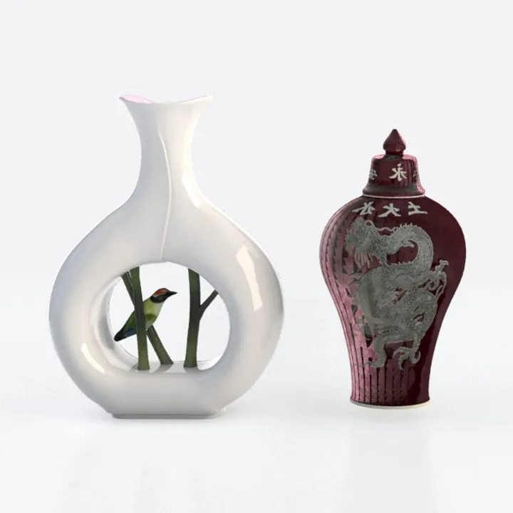 European Ceramic Vase Set Creative White Simple Home Decoration Living Room Entryway TV Cabinet Decoration