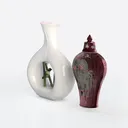 Porcelain Decorative Vases Set Oriental Style 3D Model Left 45 Degree View