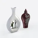 Porcelain Decorative Vases Set Oriental Style 3D Model Right 45 Degree View