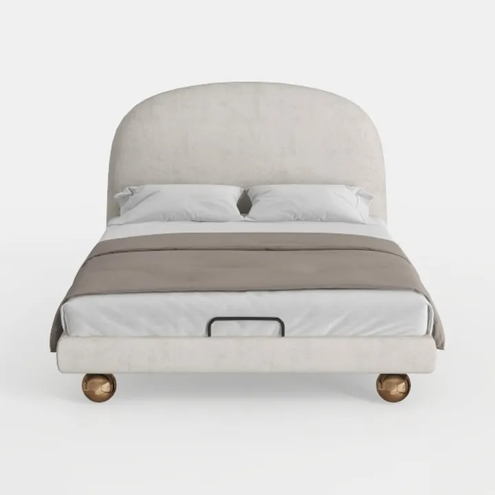 Twin Bed Frames with Round Headboard, Cream Soft
