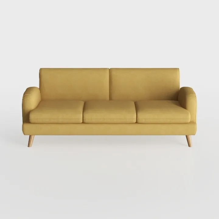 Minimalist Fabric Yellow 3 Seater Sofa 3D Model