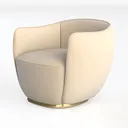 Modern Minimalist Cream Fabric Gold Base Swivel Armchair 3D Model Left 45 Degree View