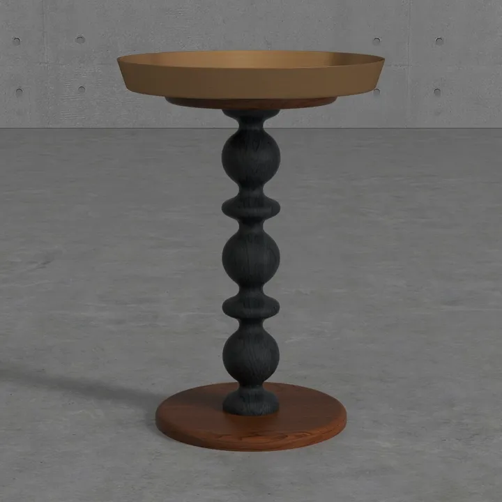 Modern Brass Top Solid Wood Turned Leg Side Table 3D Model