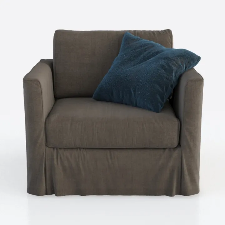 Minimalist Fabric Slipcover Armchair with Throw Pillow 3D Model