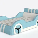 Modern Blue White Fabric Kids Bed With Striped Accent 3D Model Left 45 Degree View