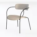 Minimalist Fabric Metal Upholstered Dining Armchair 3D Model Left 45 Degree View