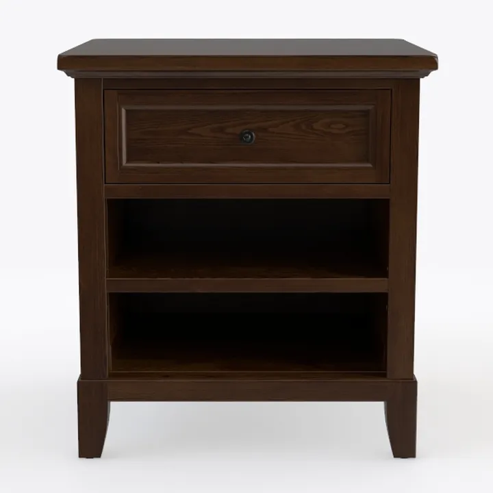 Traditional Solid Walnut Wood Nightstand with Drawer Open Shelves 3D Model