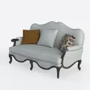 Vintage Fabric Upholstered Carved Wood Loveseat Sofa 3D Model Left 45 Degree View