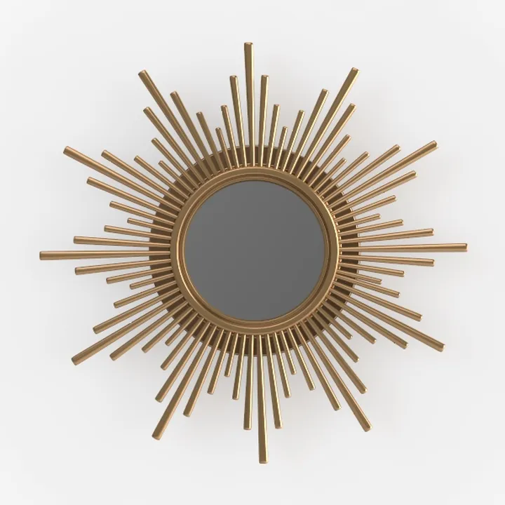 Gold Metal Sunburst Round Wall Mirror 3D Model