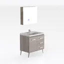 Modern Solid Wood Bathroom Vanity with LED Mirror Cabinet 3D Model Right 45 Degree View