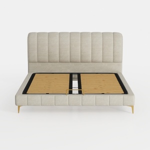 Modern Minimalist Fabric Upholstered King Bed With Gold Metal Legs 3D Model