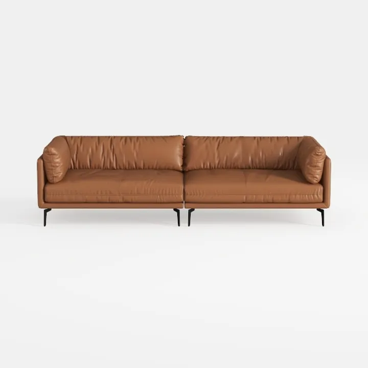 Modern Minimalist Tan Leather 4 Seater Sofa 3D Model