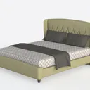 Modern Sage Green Fabric Tufted Wingback Bed 3D Model Left 45 Degree View