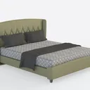Modern Sage Green Fabric Tufted Wingback Bed 3D Model Right 45 Degree View