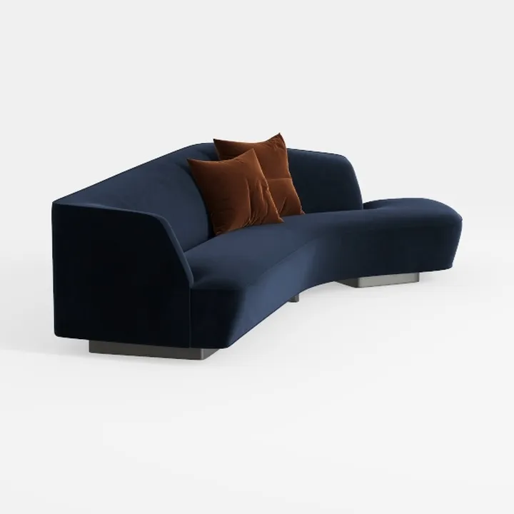 Modern Navy Velvet Curved Sectional Sofa 3D Model