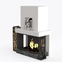 Minimalist Concrete Metal Wood Burning Fireplace 3D Model Left 45 Degree View