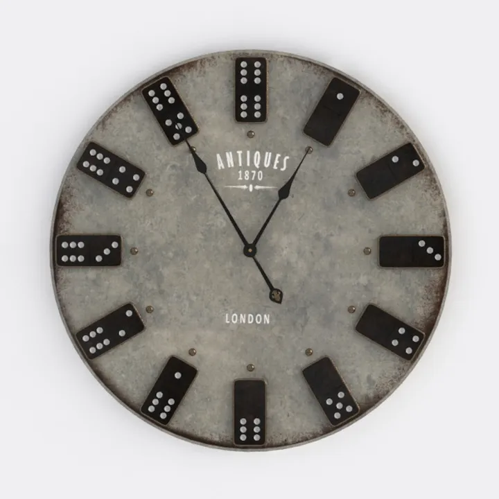 Vintage Industrial Metal Domino Wall Clock Decor 3D Model