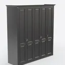 Modern Dark Solid Wood 5 Door Wardrobe 3D Model Right 45 Degree View