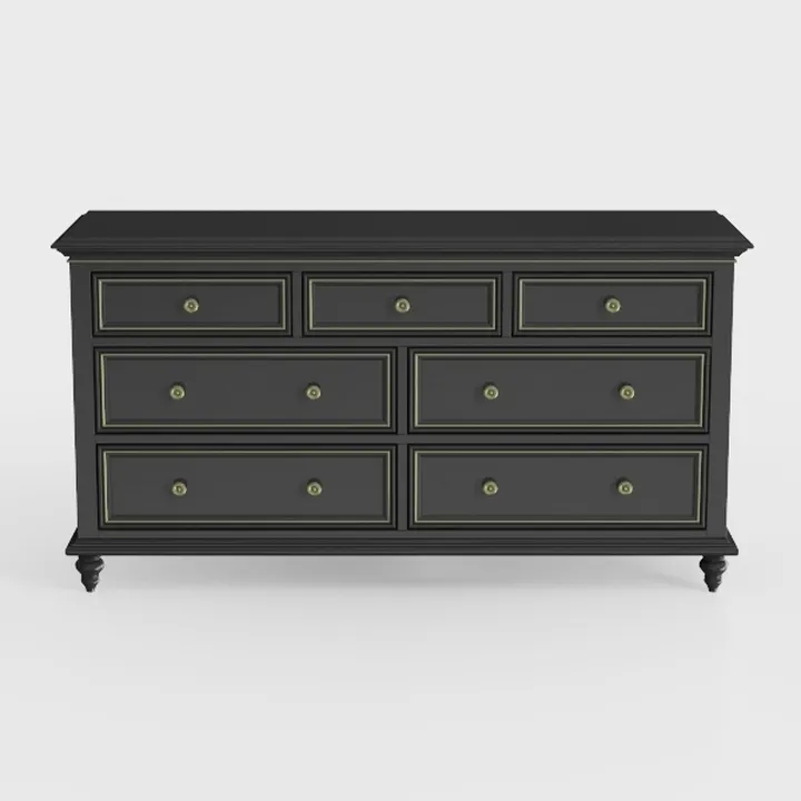 Modern Black Solid Wood 7 Drawer Dresser 3D Model