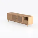 Minimalist Japandi Solid Wood Rattan TV Cabinet 3D Model Left 45 Degree View