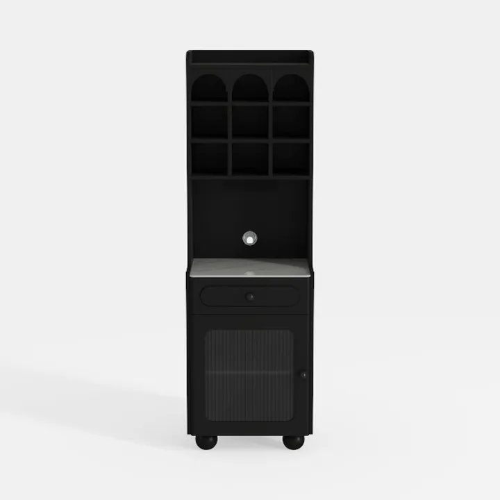 Minimalist Black Solid Wood Mobile Wine Bar Cabinet With Marble Top 3D Model