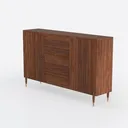 Mid-Century Solid Walnut Wood Sideboard Cabinet with Metal Legs 3D Model Left 45 Degree View