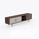 Modern Walnut White Fluted Metal TV Stand Cabinet with Storage 3D Model Right 45 Degree View
