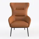 Modern Leather Upholstered Wingback Armchair with Metal Legs 3D Model Front View