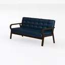 Modern Navy Blue Leather Tufted Wooden Arm Sofa 3D Model Left 45 Degree View
