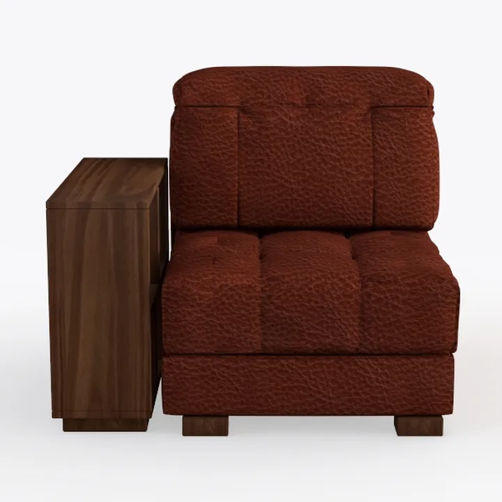 Modern Walnut Leather Tufted Armless Chair with Side Cabinet 3D Model