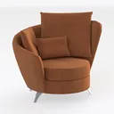 Modern Fabric Upholstered Barrel Armchair With Throw Pillows 3D Model Right 45 Degree View