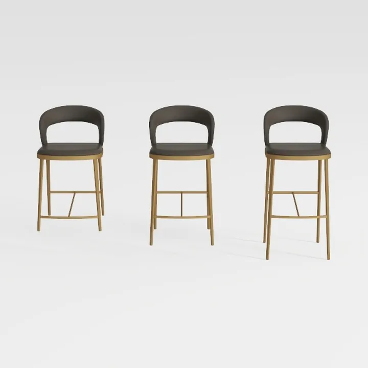 Modern Minimalist Leather Metal Bar Stools 3D Model