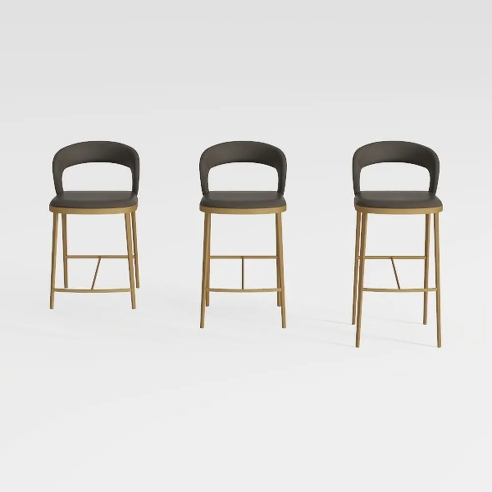 Velvet Bar Stools with Woven Backs Set of 3 Swivel