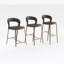 Modern Minimalist Leather Metal Bar Stools 3D Model Right 45 Degree View