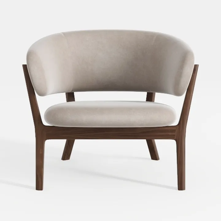 Minimalist Walnut Frame Fabric Accent Armchair 3D Model