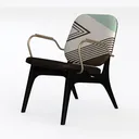 Modern Geometric Pattern Fabric Metal Armchair 3D Model Left 45 Degree View