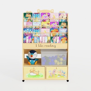 Kids Solid Wood Cartoon Bookshelf Storage Cabinet with Drawers 3D Model