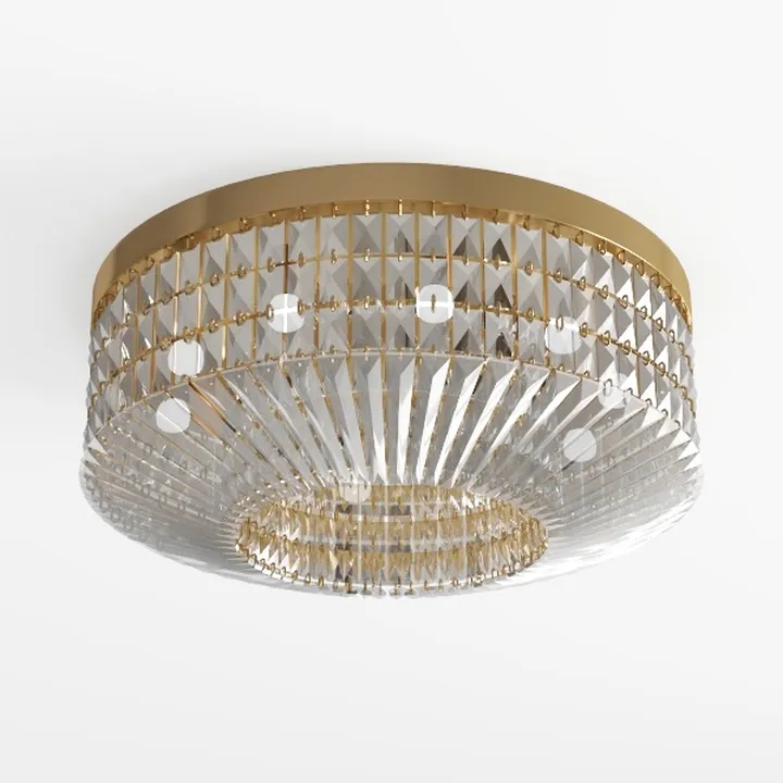 Luxury Gold Brass Crystal Flush Mount Ceiling Lamp 3D Model